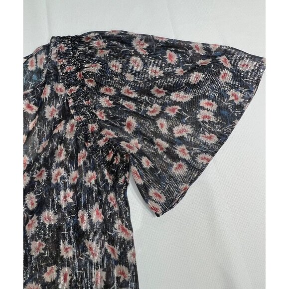 Rebecca Taylor Silk Top Flutter Sleeve Size S Floral Sheer Coquette Romantic - Picture 10 of 13